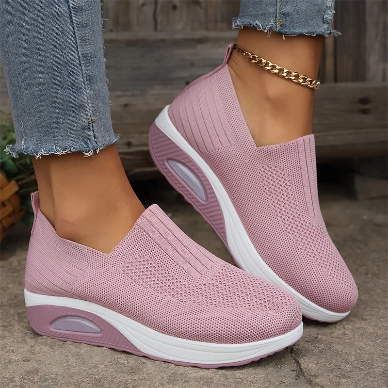 

Summer Women Fashion Vulcanized Sneakers Platform Solid Color Flat Ladies Shoes Casual Breathable Wedges Ladies Walking Sneakers