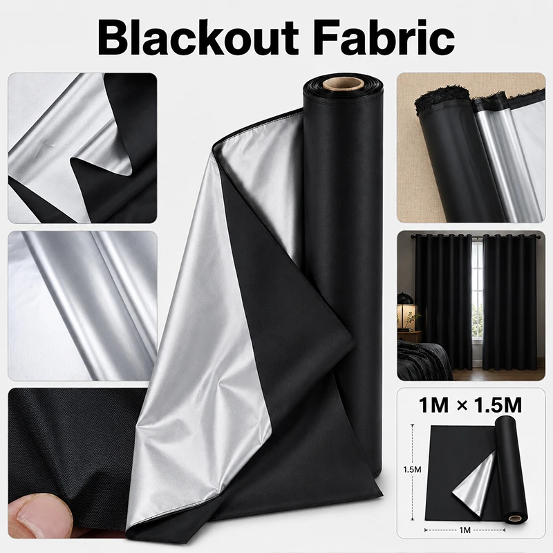 1M Sunscreen Heat Insulation Black Full Blackout Fabric Silver-coated Shade Curtain Cloth Anti UV Outdoor Canopy Umbrella Cloth