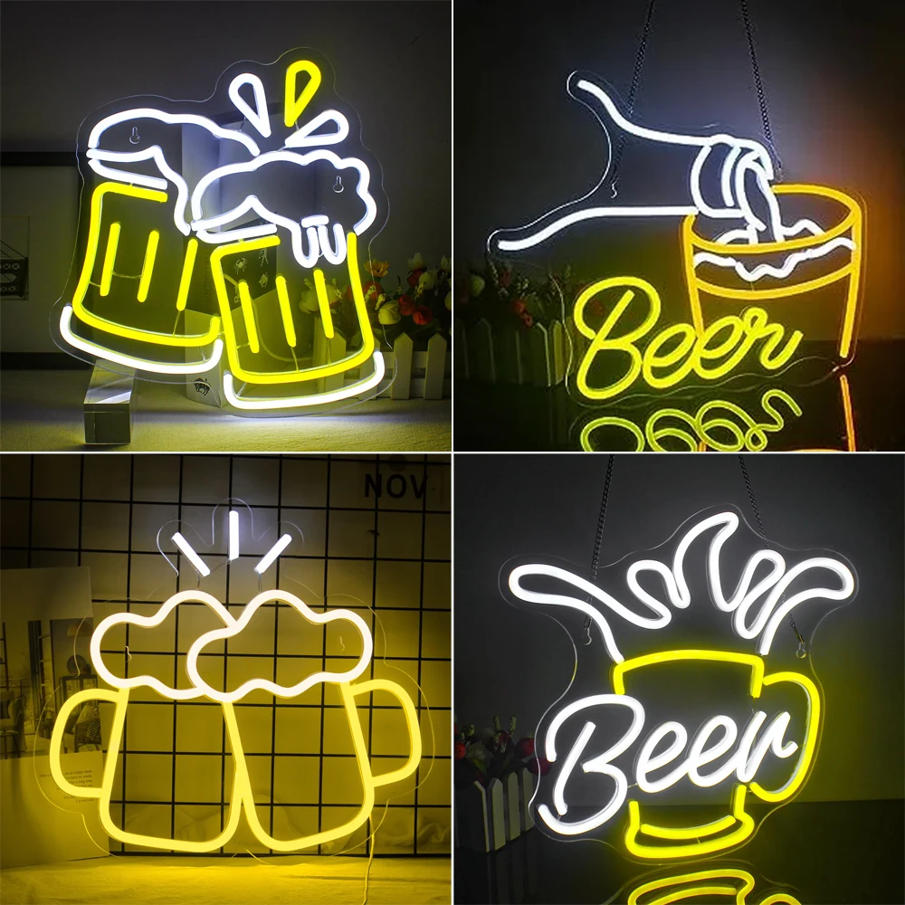 Beer Cheers Neon Led Signs Bedroom Decoration USB Powered with Switch Dimmable Wall Lamp For Bars Business Shop Party Decor