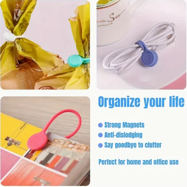 3pcs Magnetic charging cable organizer for data cables, silicone cable holder for desktop headphones, cable bundle tie strip - view 4
