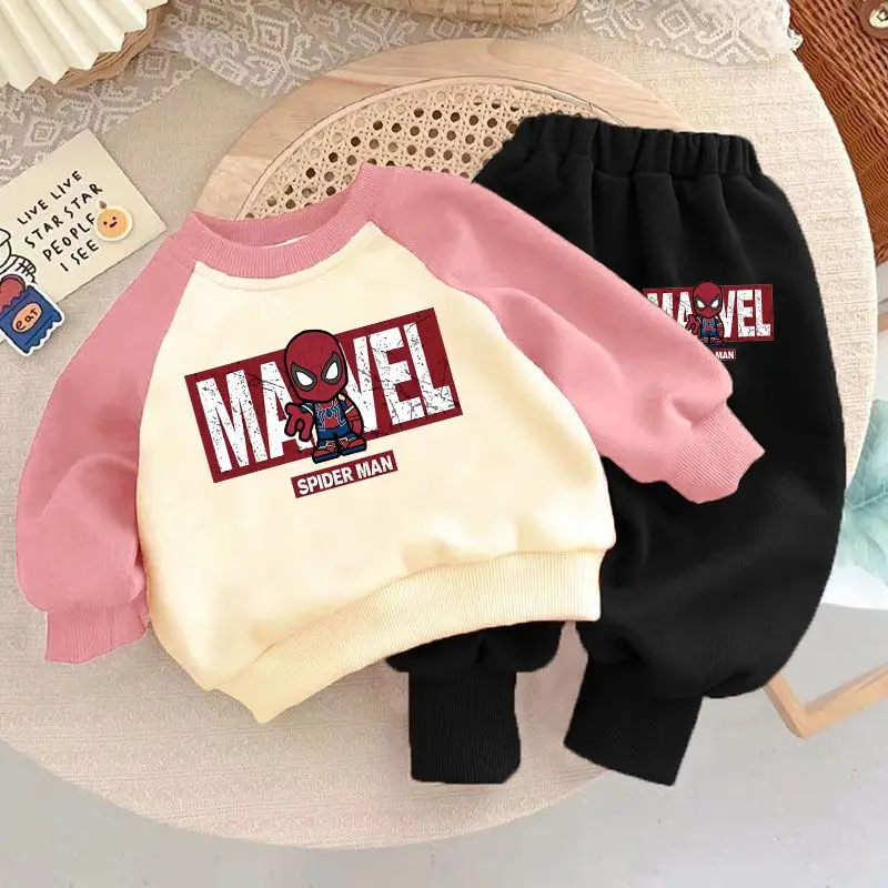 Autumn Winter Disney Spiderman Print Sweatshirt Sets for Children Pullover+Swetpant 2pcs Kids Tracksuit Boys Sport Clothes Set