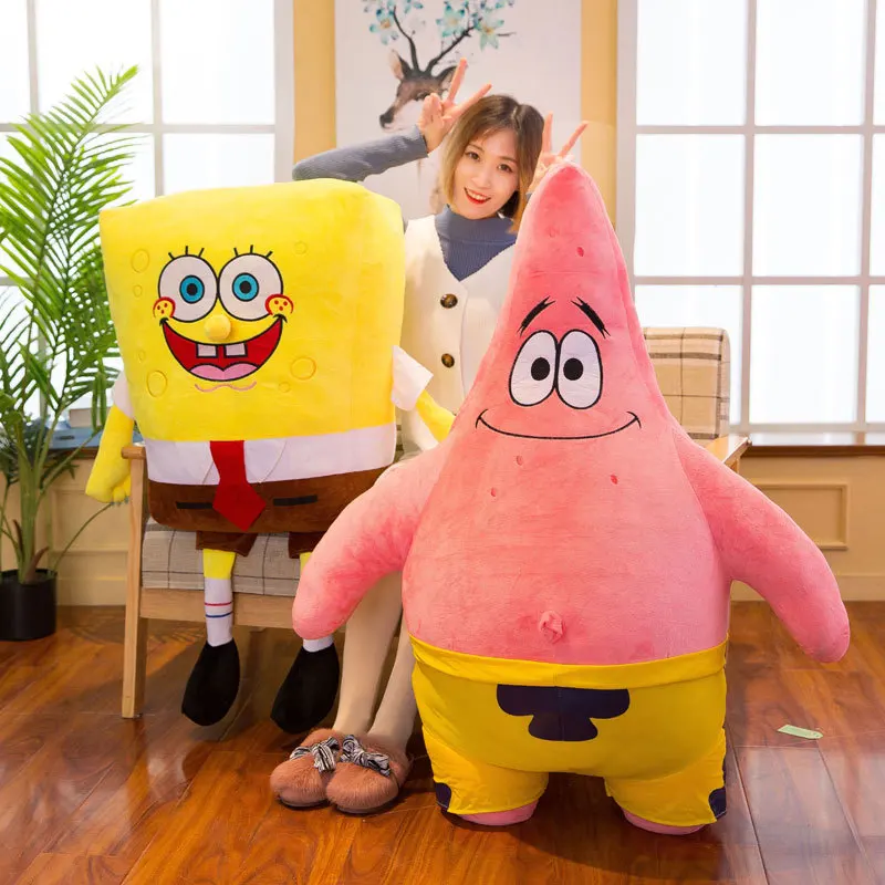 2pcs/lot 35cm Cute SpongeBob Patrick Star Plush Toy Very Soft Hug Pillow Stuffed Cartoon Anime Plushies Kawaii Doll Xmas Gifts