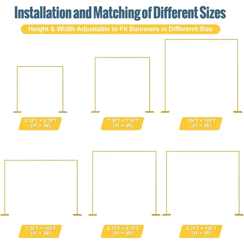 حامل خلفية بطول 10 × 10 أقدام، مجموعة أنابيب وثنية شديدة التحمل، حامل خلفية ذهبي قابل للتعديل للتصوير الفوتوغرافي لحفلات أعياد الميلاد وحفلات الزفاف