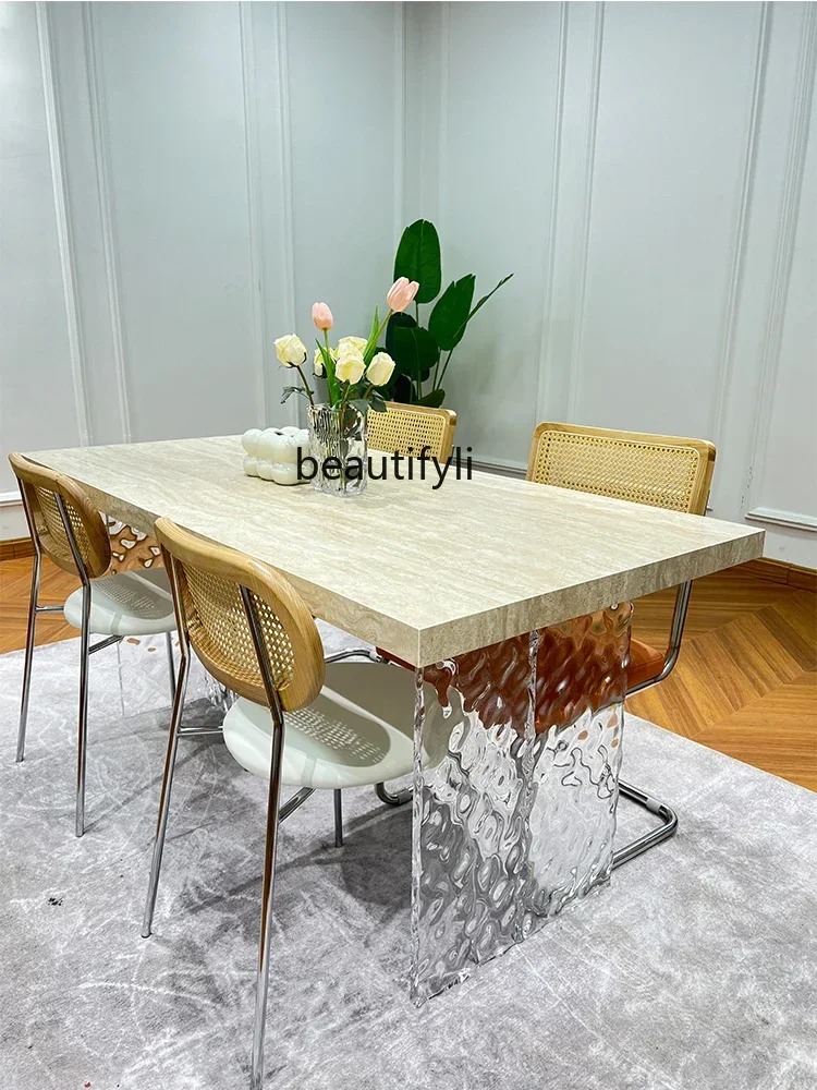 

French Retro Cave Stone Stone Plate Dining Table Simple Modern Chinese Style Designer Rectangular Dining Table