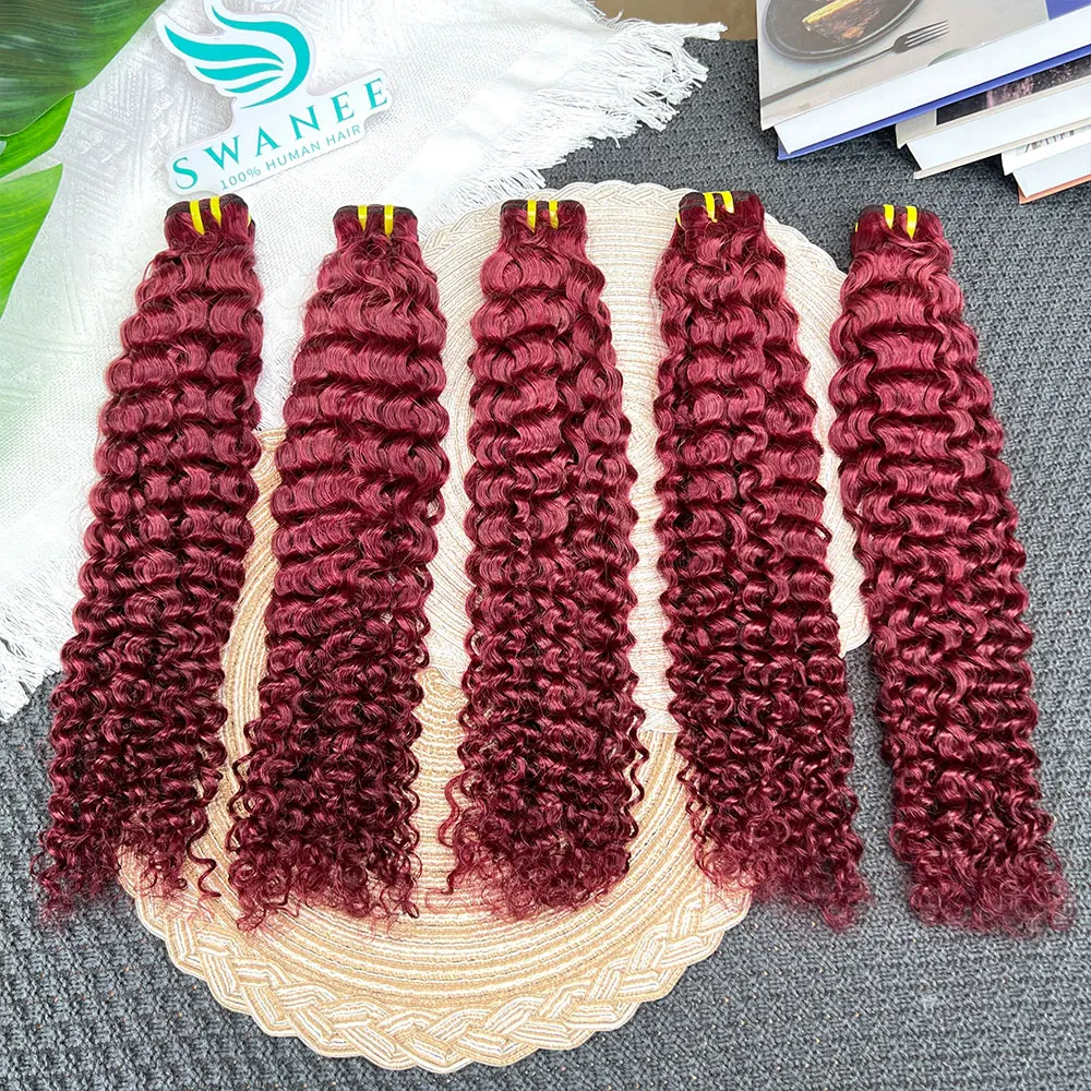 

SWANEE Высокое качество 99J бордовые глубокие вьющиеся пучки для наращивания волос 12А класс девственных вьетнамских человеческих волос