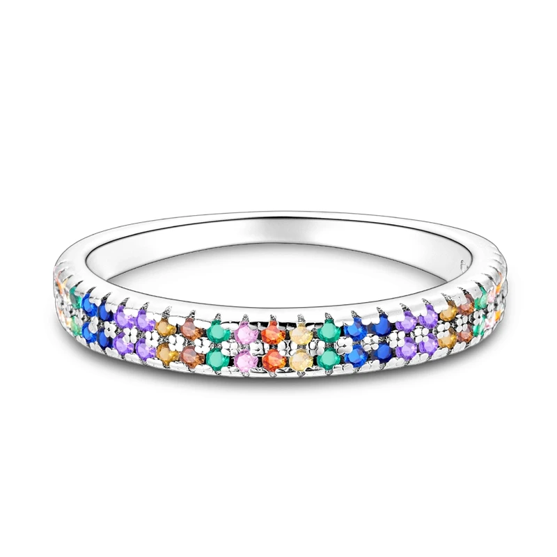New Ring 925 Sterling Silver Double Band Colorful Rings For Women Girls Birthday Anniversary Jewelry Gifts