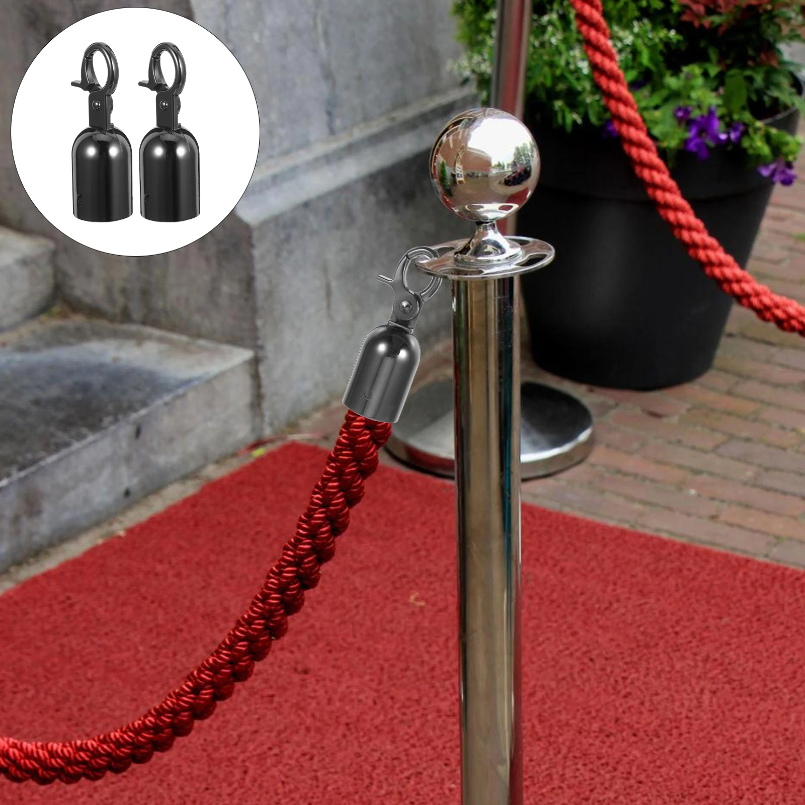 

2Pcs Rope End Caps Black Finish Heavy Duty Rope Stopper Snap Hook Secure Connections Barrier Cord End Stopper Cord Hook Fastener