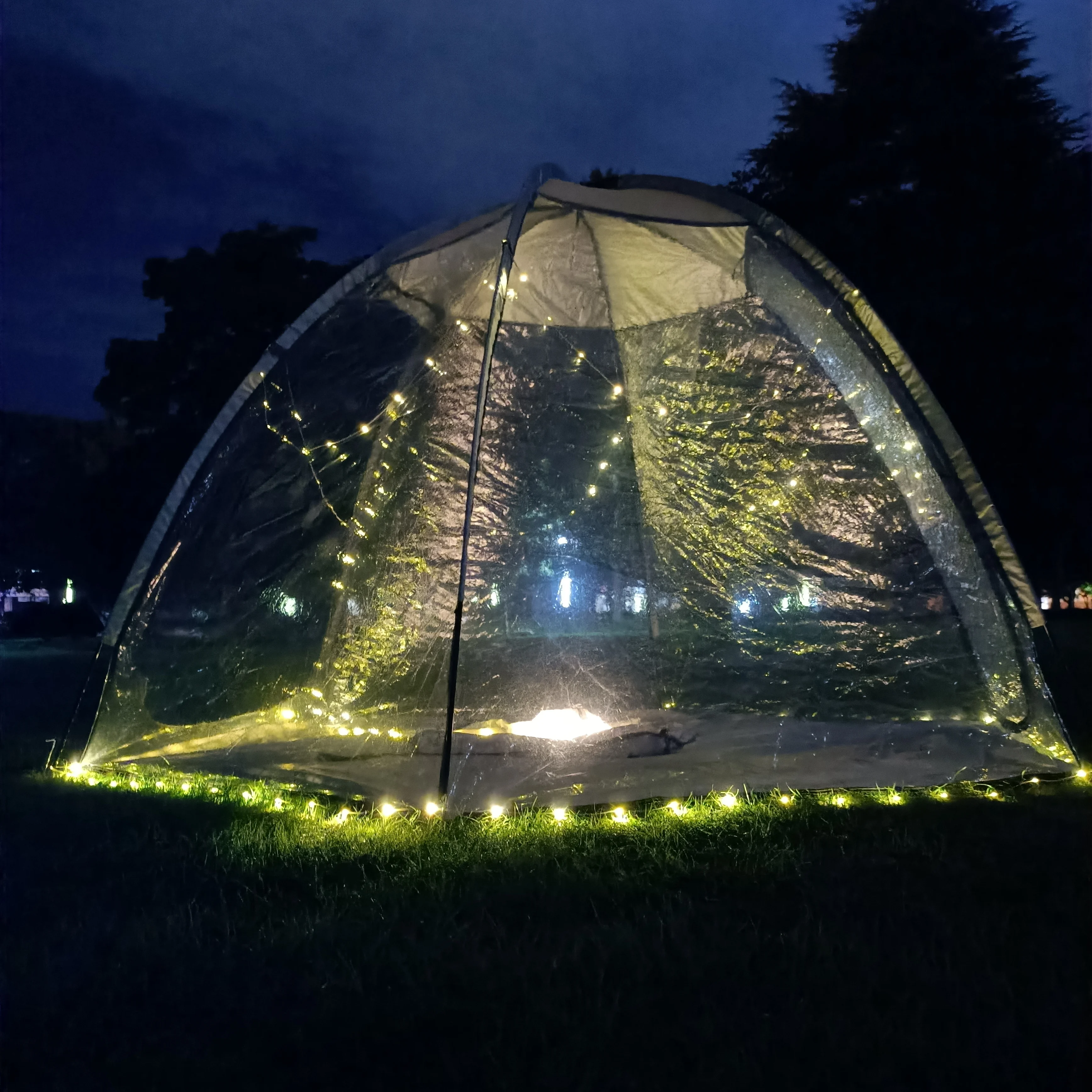 PVC Clear Tent with Hanging Night Lights, PVC Clear Tent with Beautiful Hanging Night Lamps, PVC Transparent Tent for camping