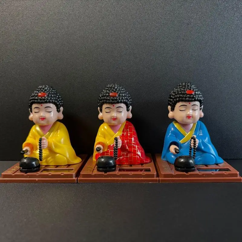 1Pcs Car Decoration Ornament Toy Solar Powered Shaking Little Monk Car Interior Accessories