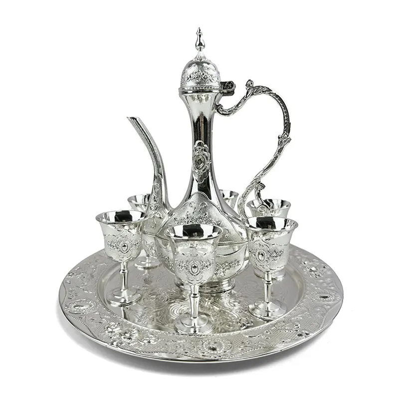 

High-grade silver cup 999 silver wine set white wine cup 8-piece set silver wine pot shot glass