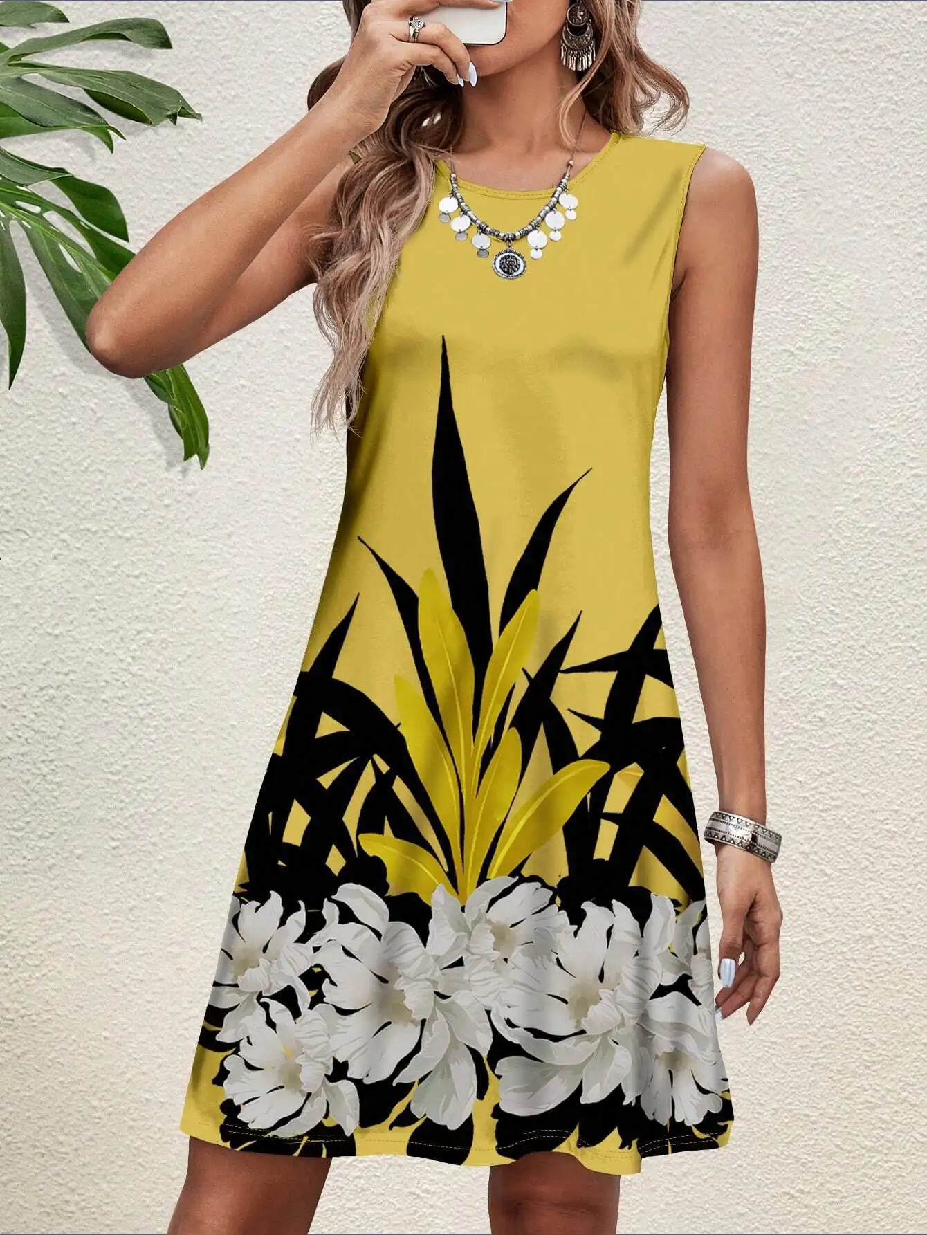 Fashion Floral Pattern Women Mini Dresses Summer Sleeveless 3D Flower Printing Street Ladies Dress 3XL Big Size Casual Dress