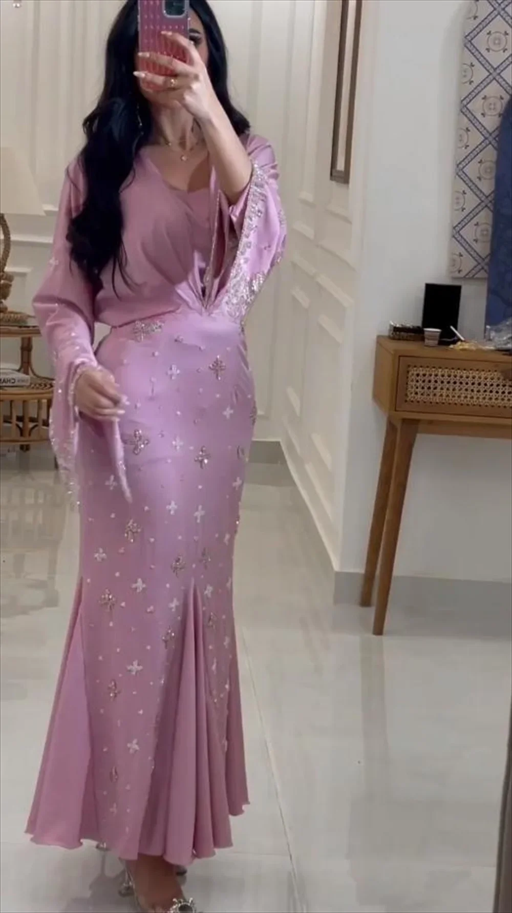 Robe de Soirée en Satin à Perles pour Femme, Tenue de Bal de Forme Sirène Carrée, pour Occasions Formelles, Spéciales, Arabie Saoudite, 2024