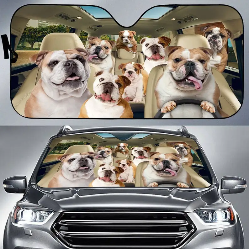 

Bulldog Car Sun Shade, Bulldog Windshield, Dogs Family Sunshade, Bulldog Car Accessories, Bulldog Lovers Gift, Car Decoration