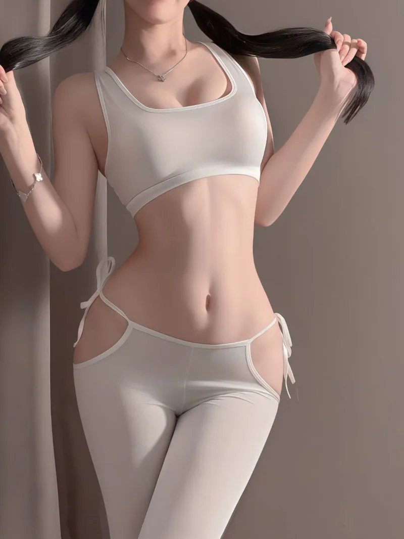 

Сексуальные гладкие брюки для йоги из ледяного шелка, комплекты эластичных гладких однотонных однотонных брюк без рукавов с запахом на бедрах, очаровательные элегантные для женщин FO8S