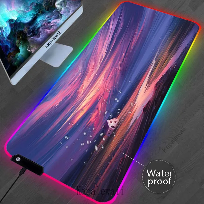 RGB Backlit Space PC Cute Mouse Pad LED Gaming Speed Mause Pad Office Accessories for Desk Mat Keyboard Pads Waterproof Mausepad