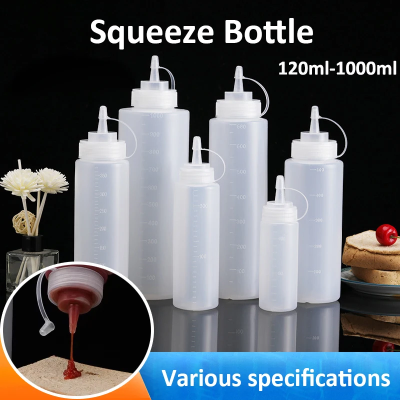 Botellas grandes para condimentos exprimibles de 120-1000ml con boquillas, salsas para barbacoa, ketchup de cocina, dispensador de botellas de aceite de oliva, botellas exprimibles