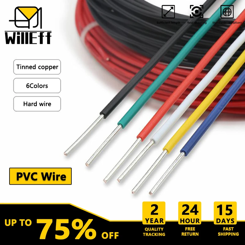 Hard wire Tinned Copper cable PVC Power cable Single Core Electrical extension cable LED electronic wire 16 18 20 22 24 26 AWG