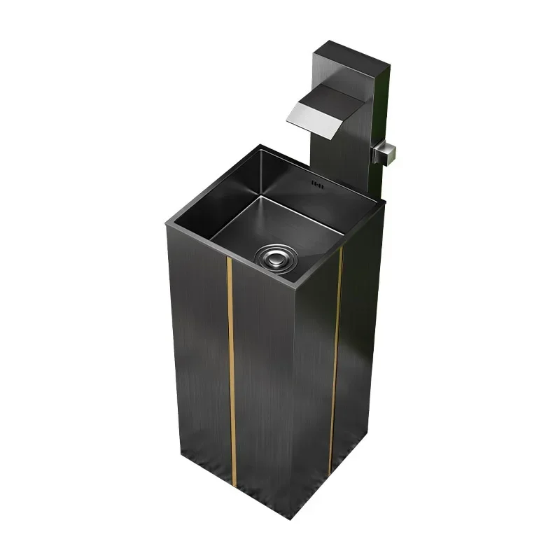 For SUS304 stainless steel Black and Gold Wash basin Floor standing Square Lavabo washbowl 800*400*400mm with Basin Tap