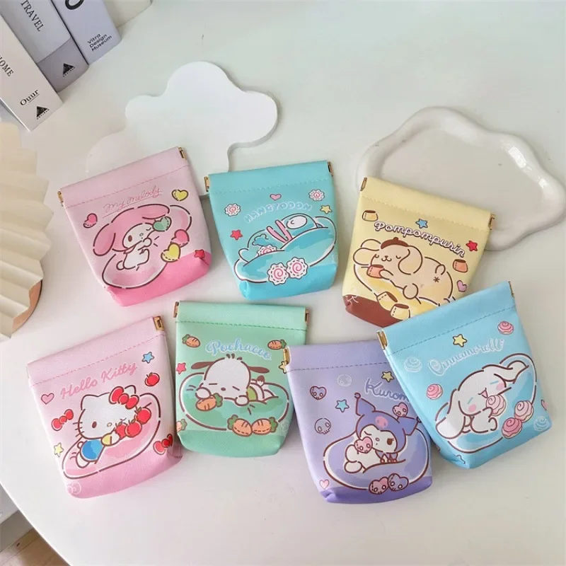 Anime Kawaii Sanrios Kuromi Coin Purse Portable Girl Hello Kitty My Melody Hangyodon Coin Earphone Wallet Aunt Towel Storage Bag