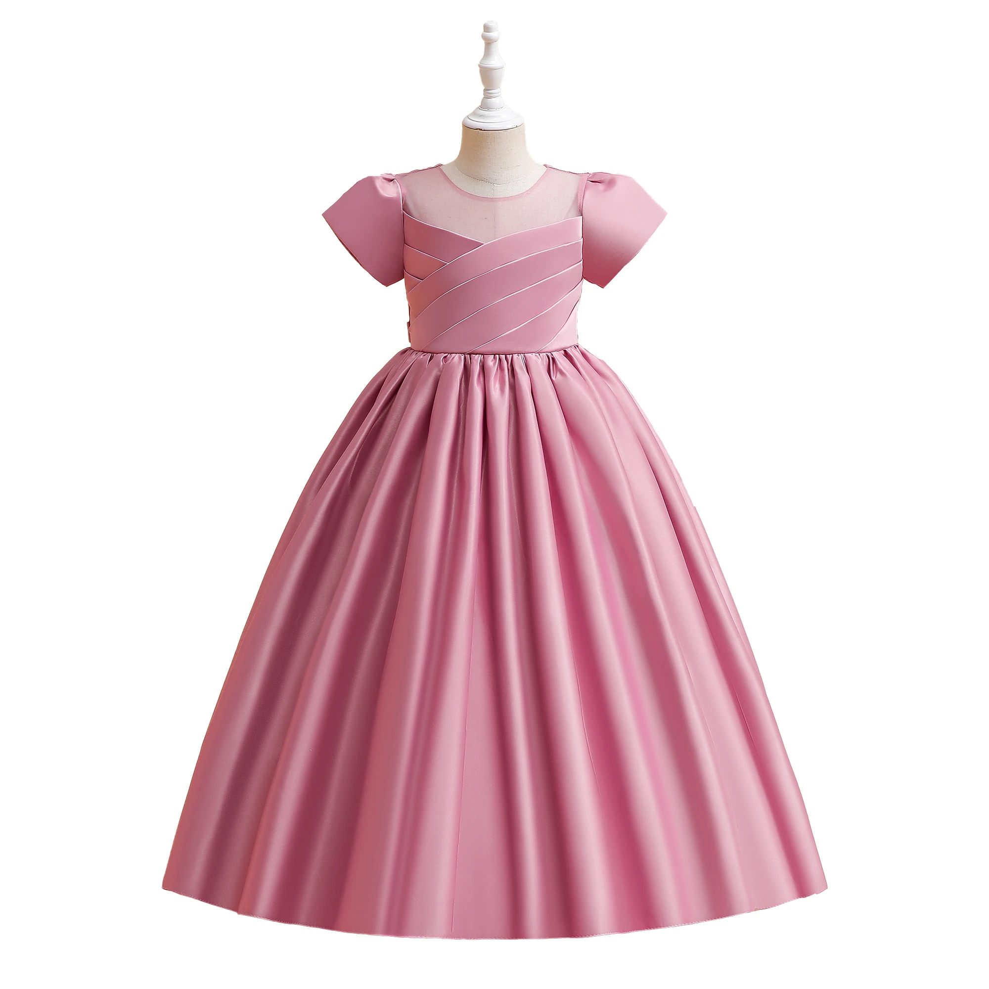 Girl Satin Dress Wedding Party 4 Colors 120cm-170cm Children Skirt Ball Gown Birthday Dresses Vestidos Performance Clothing