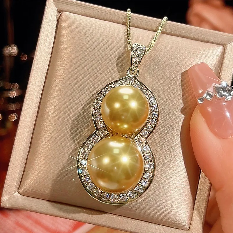 

2025 New Zhuang Shengsheng Jewelry Copper Bottom Plating Simulation Golden Pearl Gourd Pendant Necklace Female 16-14m