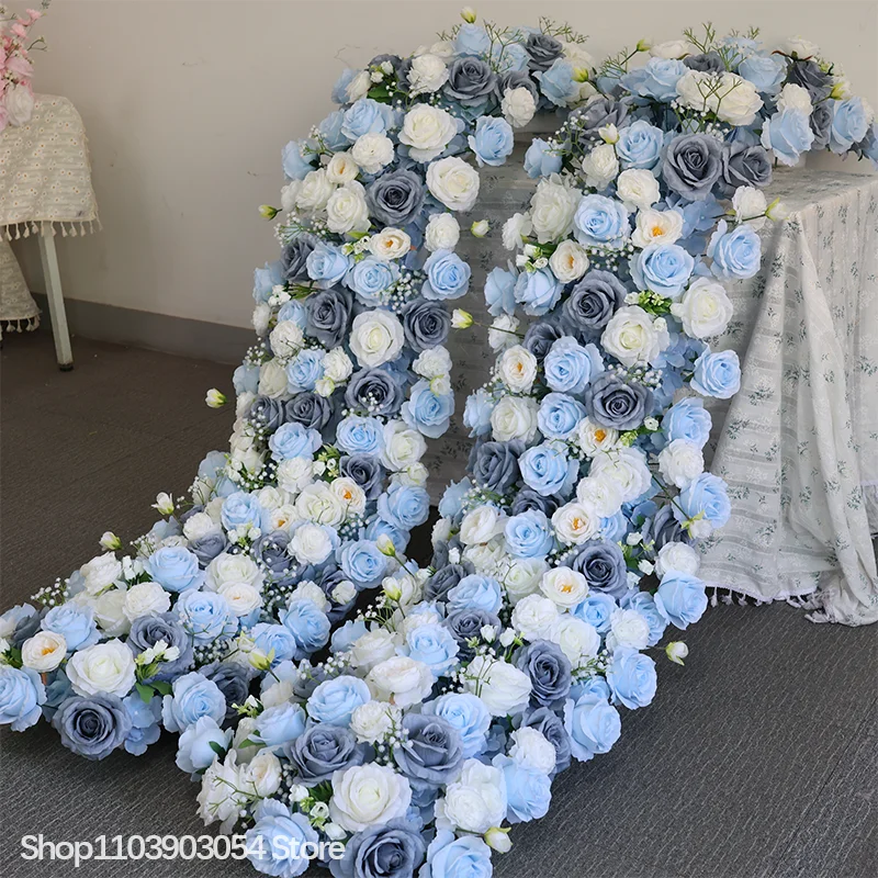 Blaue Rosen-Sofa-Läufer-Deko, Blumenreihe, Hochzeits-Hintergrund-Bogenrahmen, Blumenarrangement, Bankett-Zubehör, Foto-Requisite, Schaufensterdekoration – Detail 3