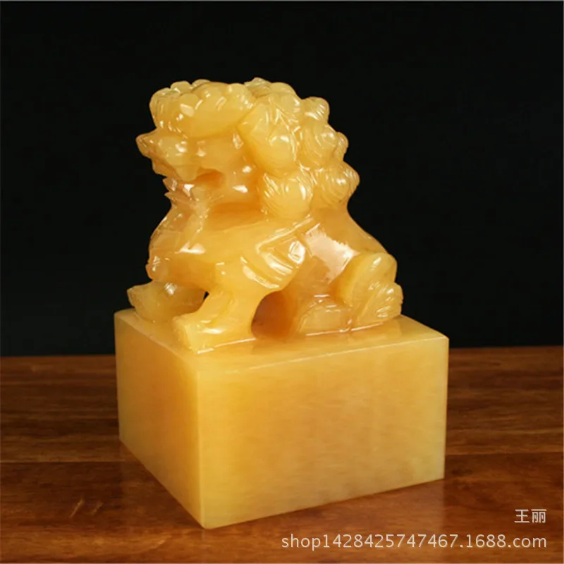 Wholesale beige jade lion seal ornaments, jade items, jade lions, jade seals, name inscriptions, calligraphy, book collection cr