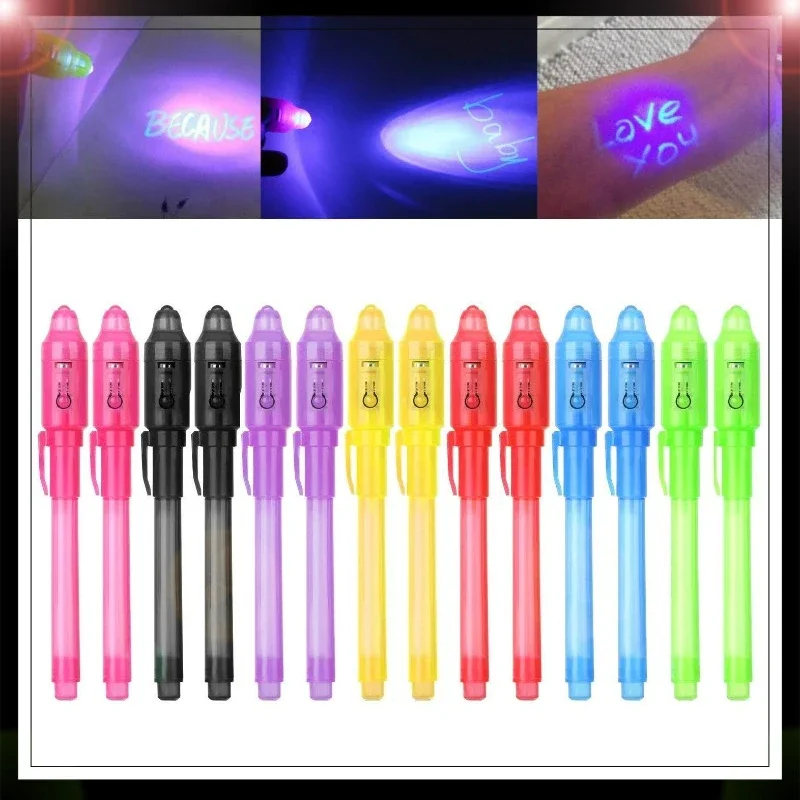 7PCS Creative Show Color Under Light Invisible Ink Pen Cute Color Transparent Shell UV Light Double-head Pen Children Trick Toy