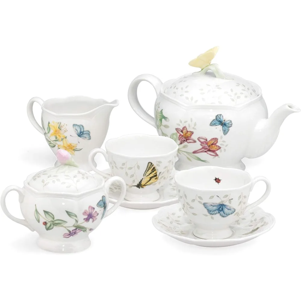 Butterfly Meadow 8-Piece Tea Set, Service for 2,  Kung Fu Tea Set，White