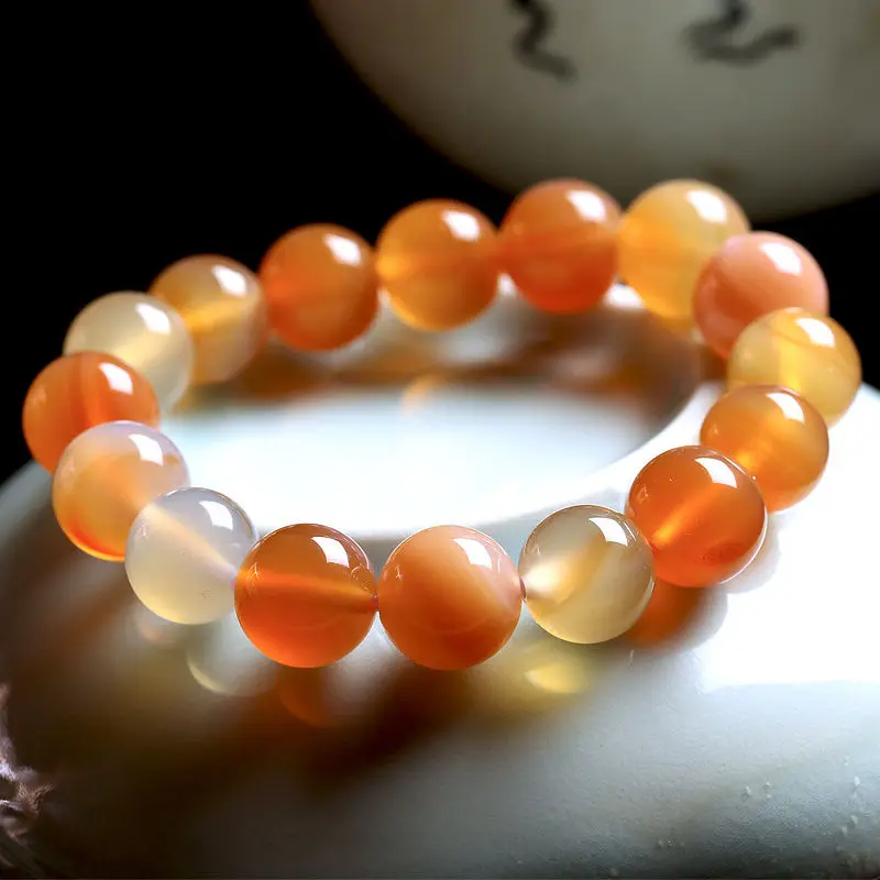 

Exquisite Light Orange Round Beads Particles Natural Bracelet Chic Chalcedony Agate Bangles Charm Jewelry Accessories Gifts