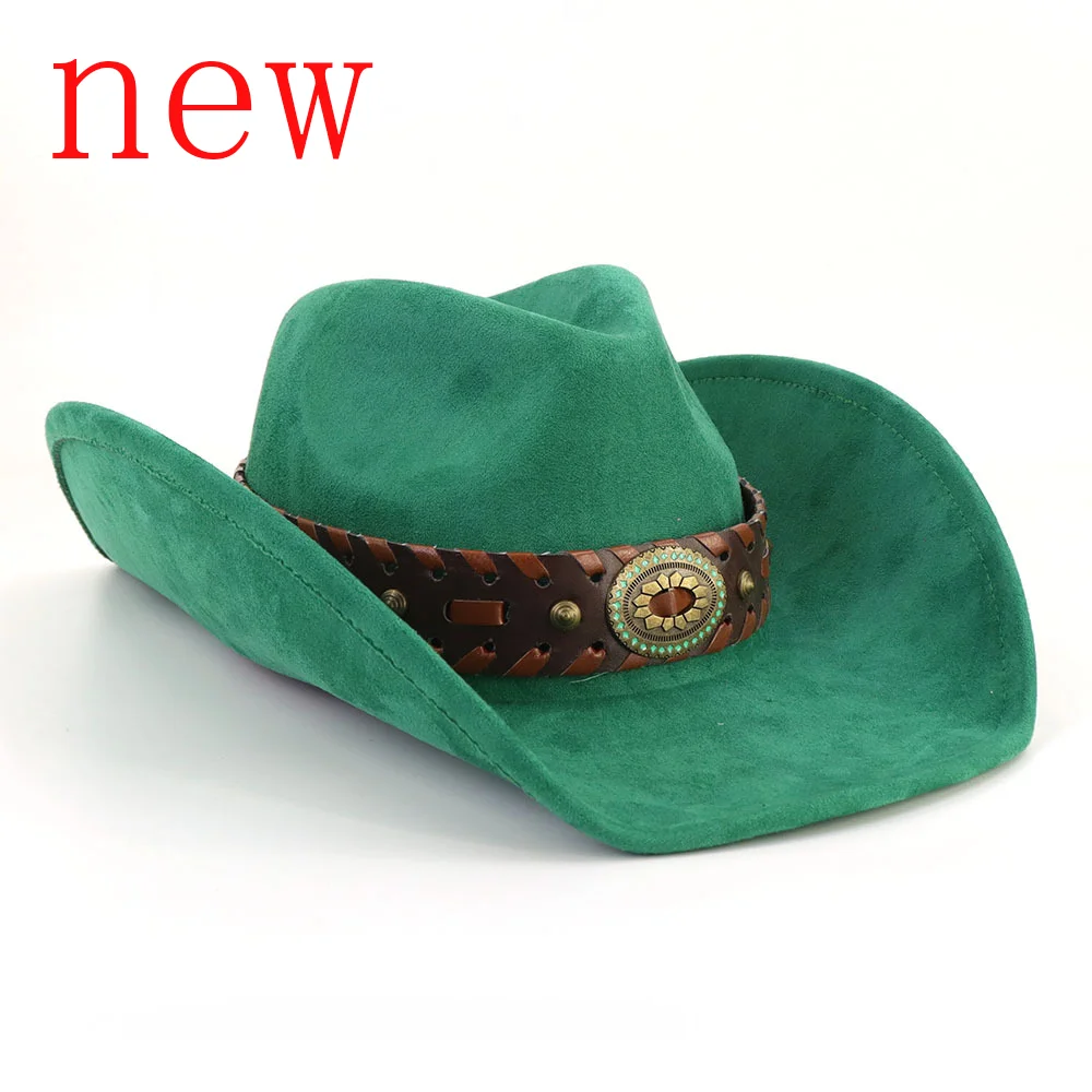 

Suede Hat New Color Green Western Cowboy Hat Suede Western Cowboy Hat Men's and Women's Big brim Cowboy Hat gorras