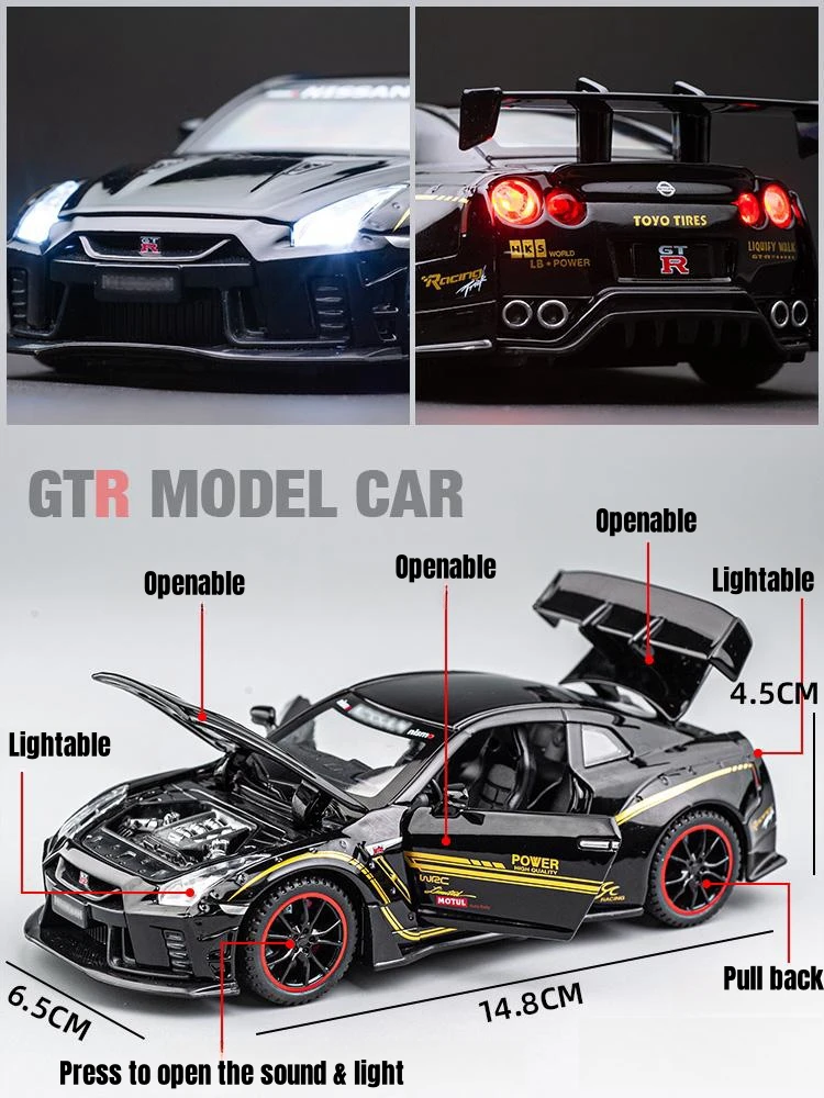 1/32 Nissan Skyline GTR R35 Nismo GT3 Racing Toy Car Model For Children RMZ CiTY Diecast Alloy Miniature Sound Light Collection