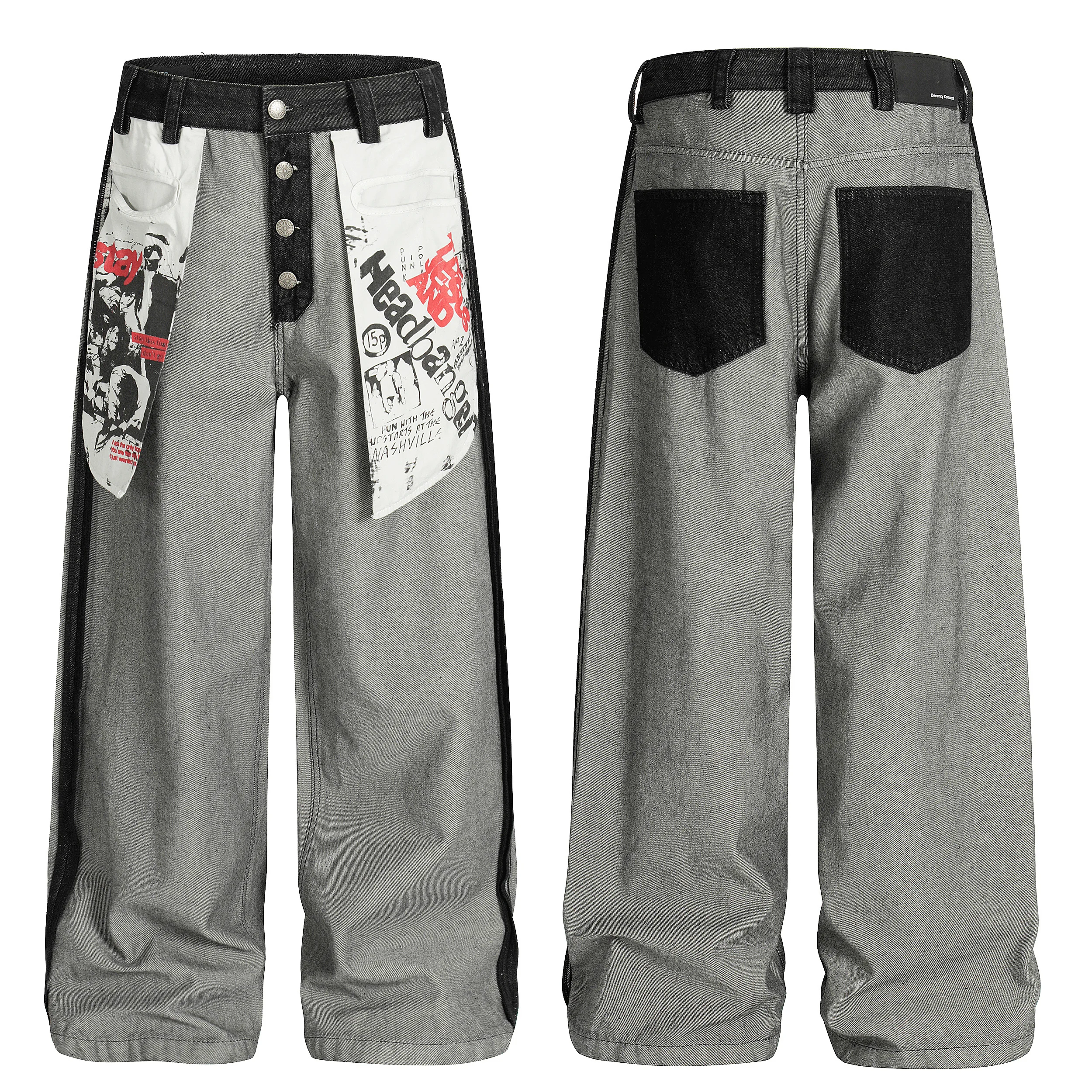 G6891 Large Pockets Printed Jeans