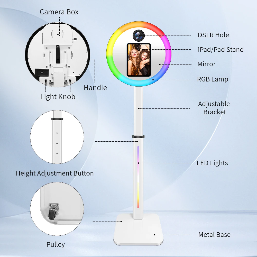 Adjustable Height DSLR Photo Booth Machines For iPad Pad and Canon Nikon Cameras Weddings Events Photobooth