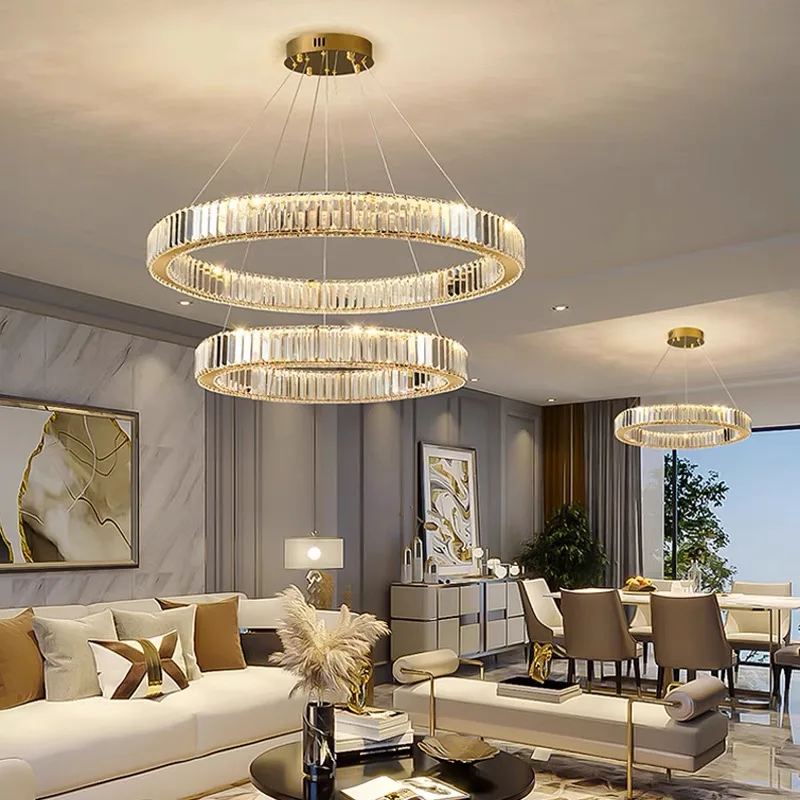 Modern Luxury Crystal Dimmable Interior Lamp Living Room Bedroom LED Ceiling Chandelier Kitchen Circle ring Fixtures Home Lustre