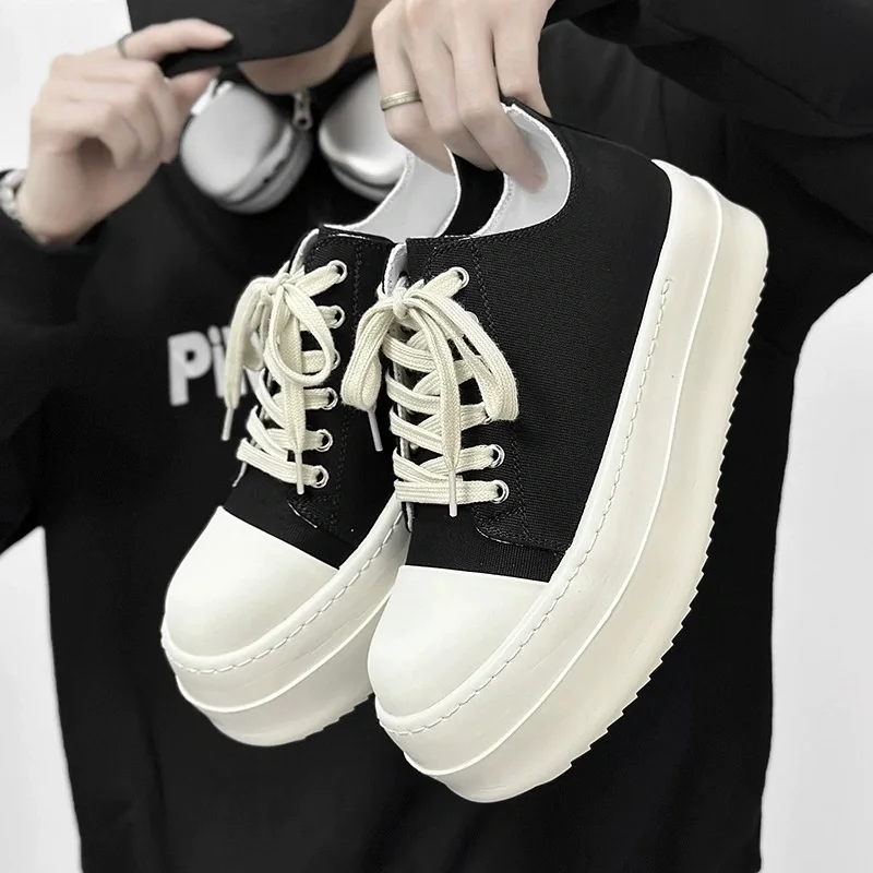 

Thick Soled Canvas Board Shoes for Men and Women Couple's Classic Black and White Color Blocking Casual Sports Shoes Fashion