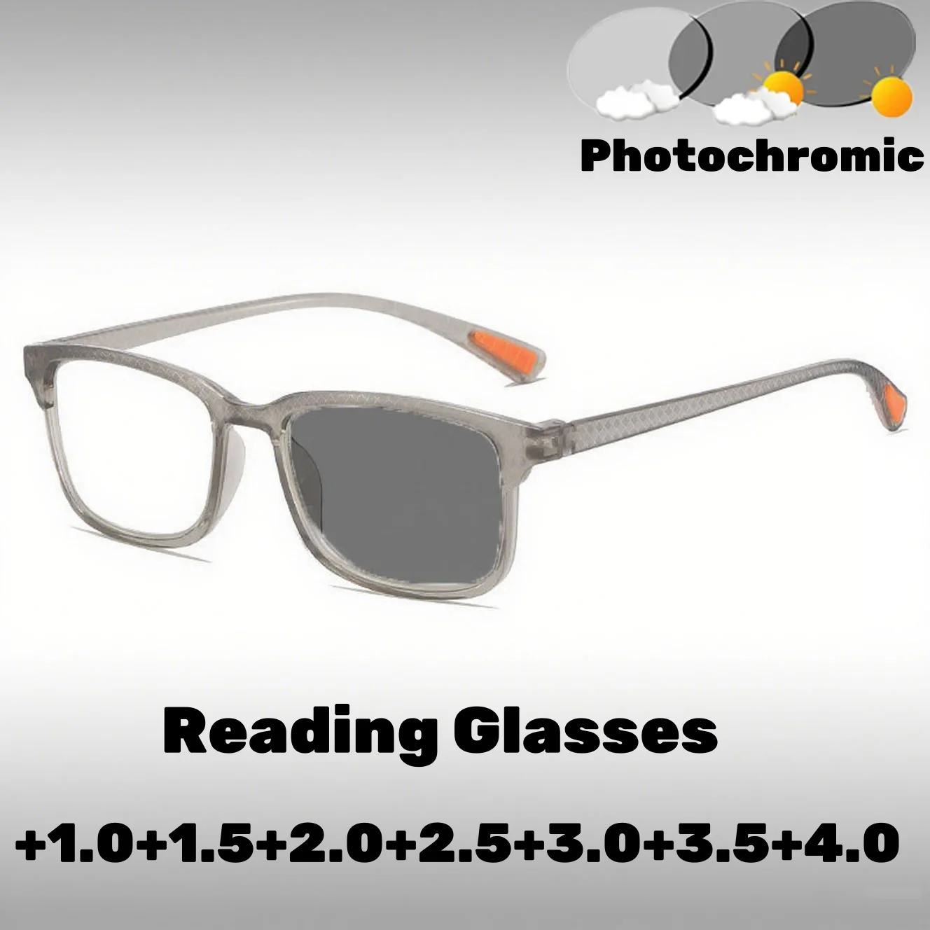 

Fashion Color Changing Reading Glasses Ultralight Square Frame Anti Blue Light Photochromic Eyeglasses UV Protective Sunglasses