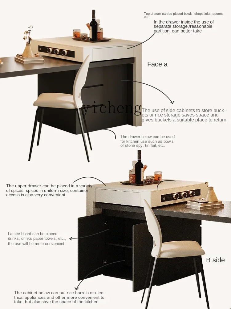 ZZXL cream wind pure black rock slab middle island table integrated multi-function retractable