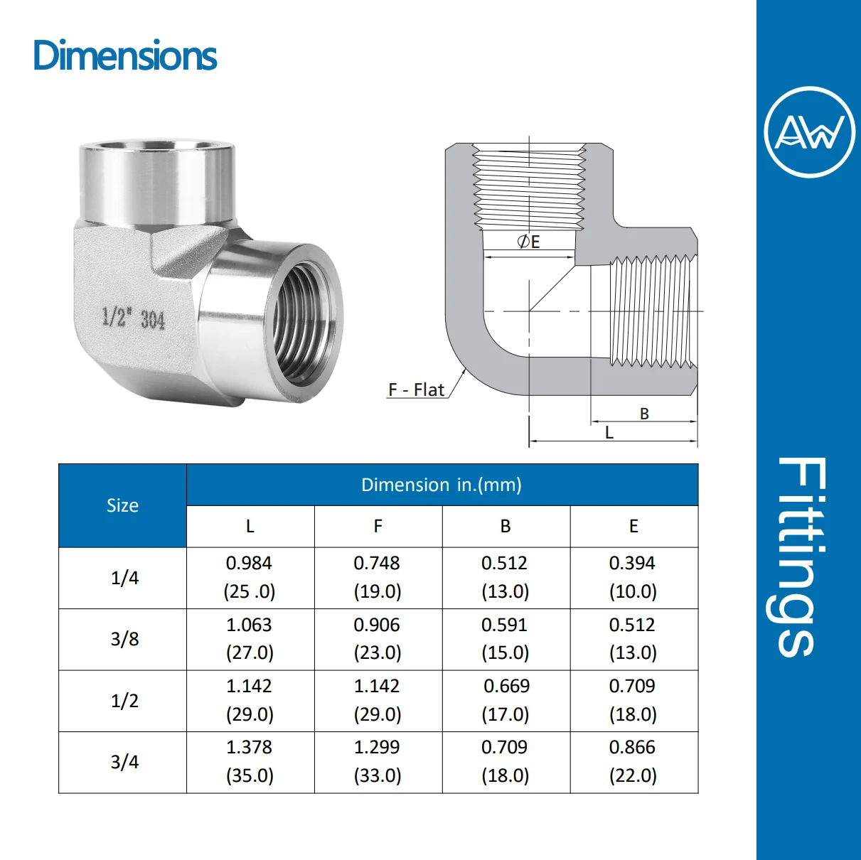 AW® 304 316 Stainless Steel Forged Female Elbows Pipe Fittings Connector Thread BSPT 1/4