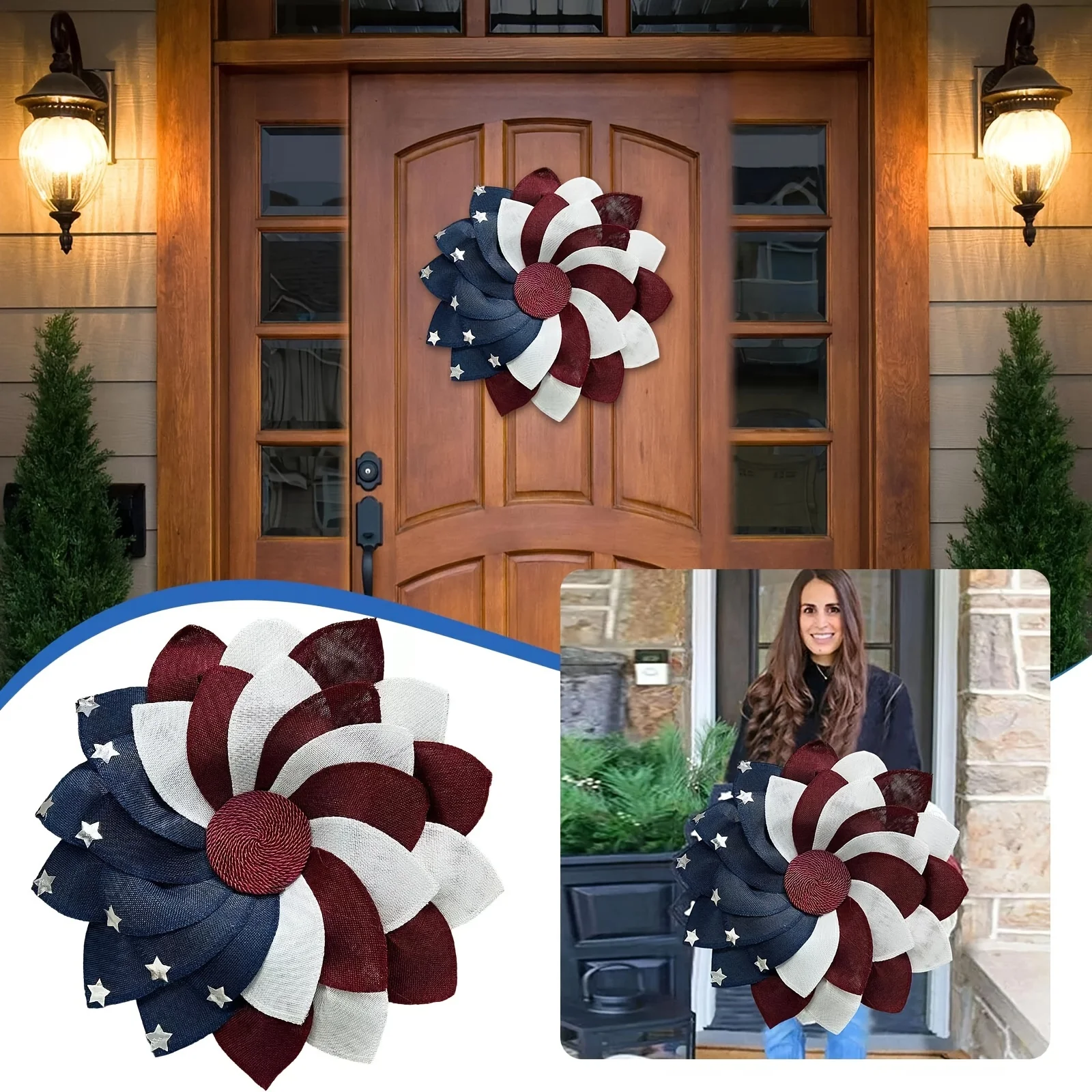 

Patriotic Classic Red White and Blue Star Fabric Hanging Decoration for 4th of July Independence Day - No Feathers, Door and Wal