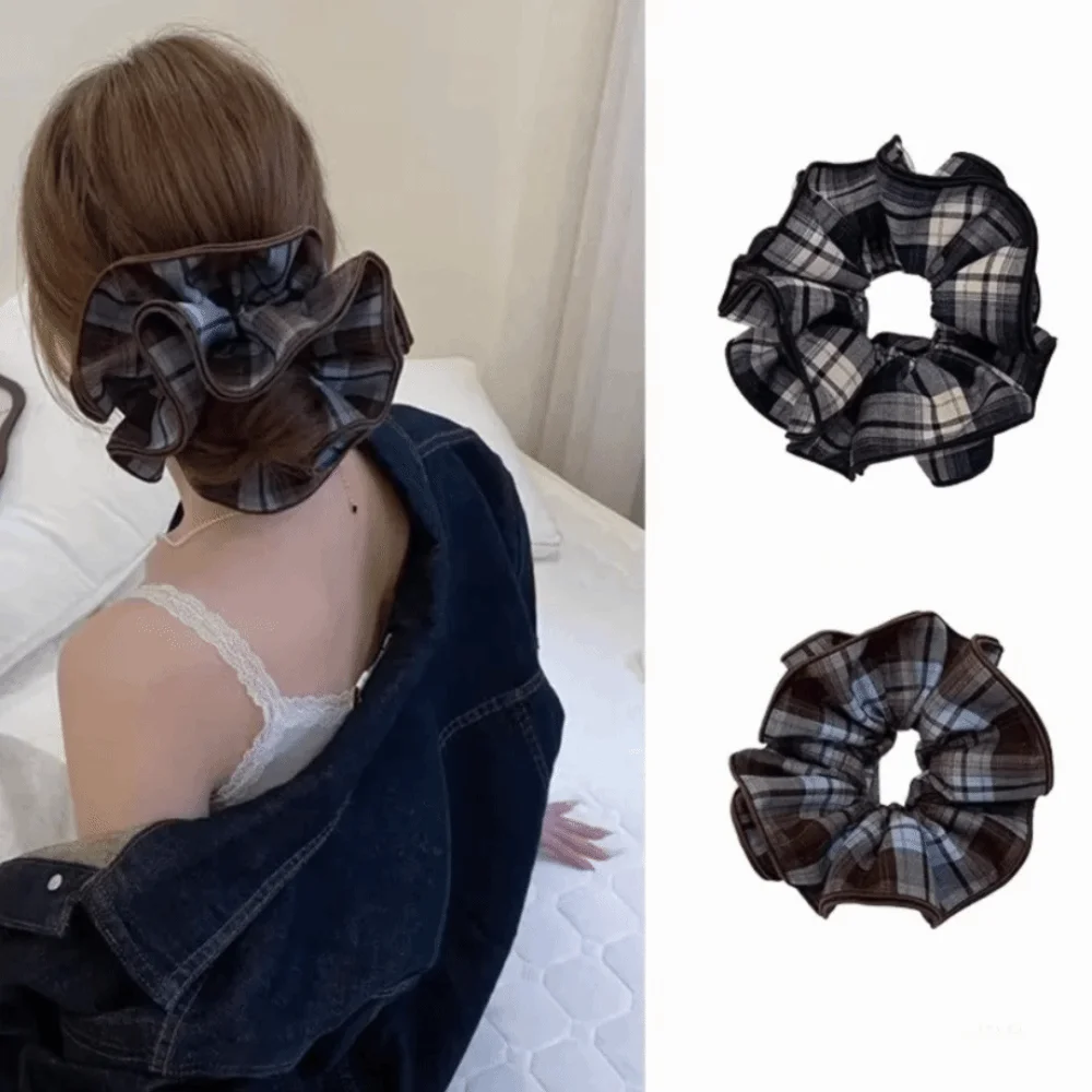 Retro Cloth Hair Scrunchie Soft Fabric Elastic Band Hair Band Plaid Pattern Hair Tie Girl