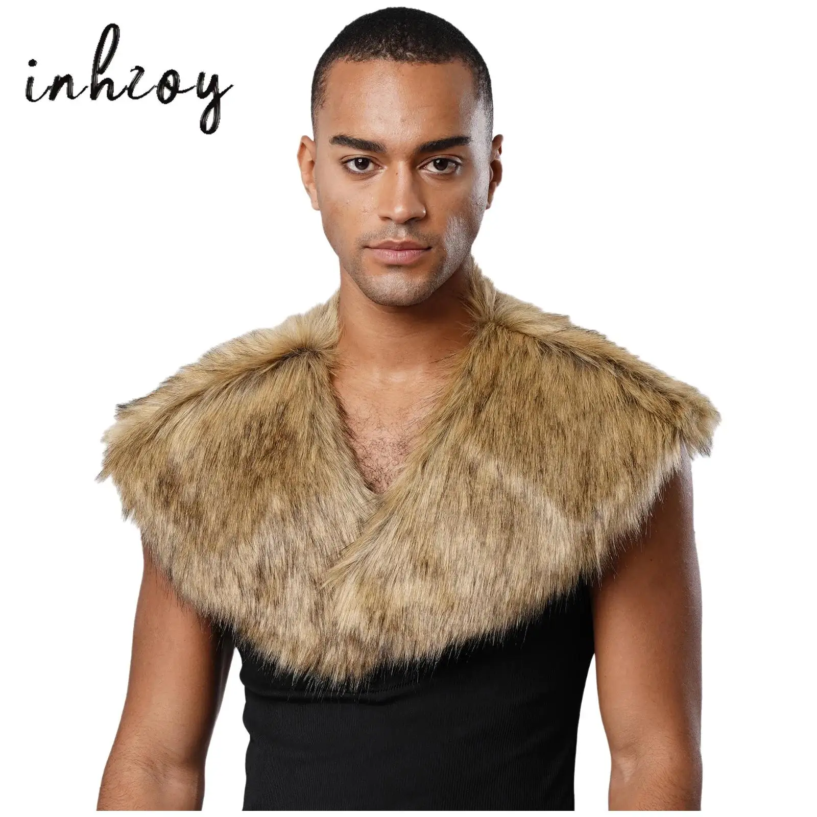 Accessorio per costume da uomo, cavaliere vichingo medievale, guerriero, scialli in pelliccia sintetica, collo a mantella, per feste di carnevale di Halloween, cosplay