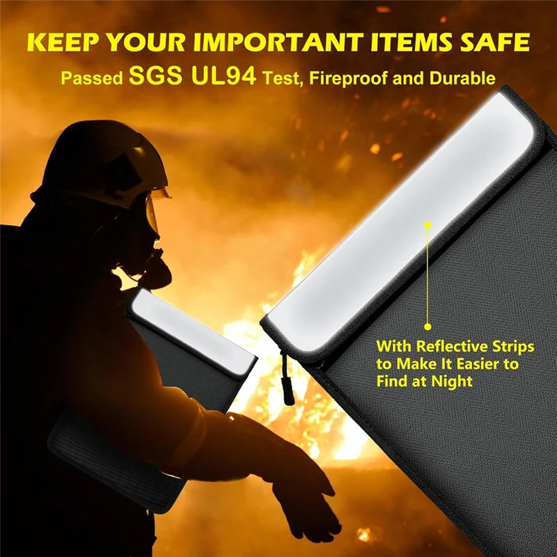 AED7-Fireproof Document Bag, Waterproof Document Storage Bag With 2 Pockets,Fireproof Money Bag For Cash,For File/Valuables