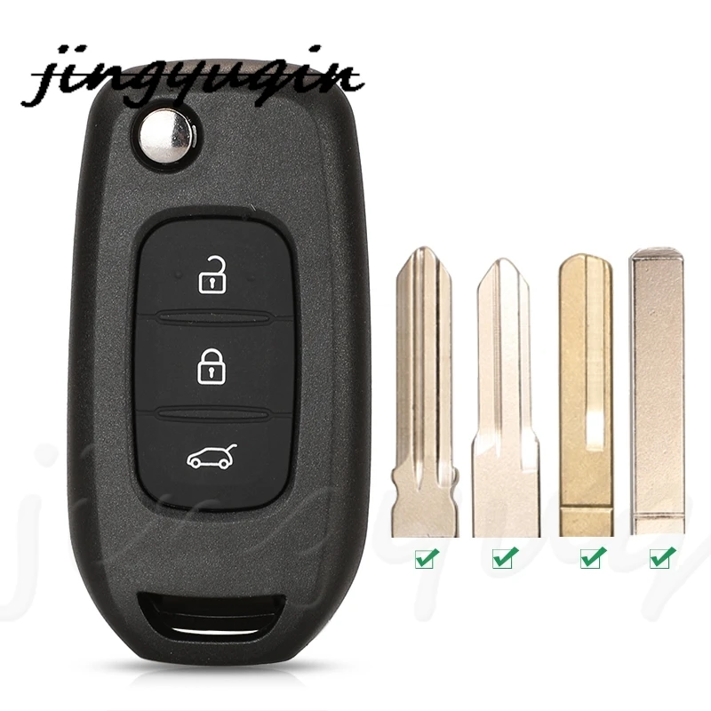 

Jingyuqin Car Flip Key Case For Renault Kadjar Captur Symbol Kaptur Megane Logan 2013- 2018 3BTN Key Remote Fob Shell Housing