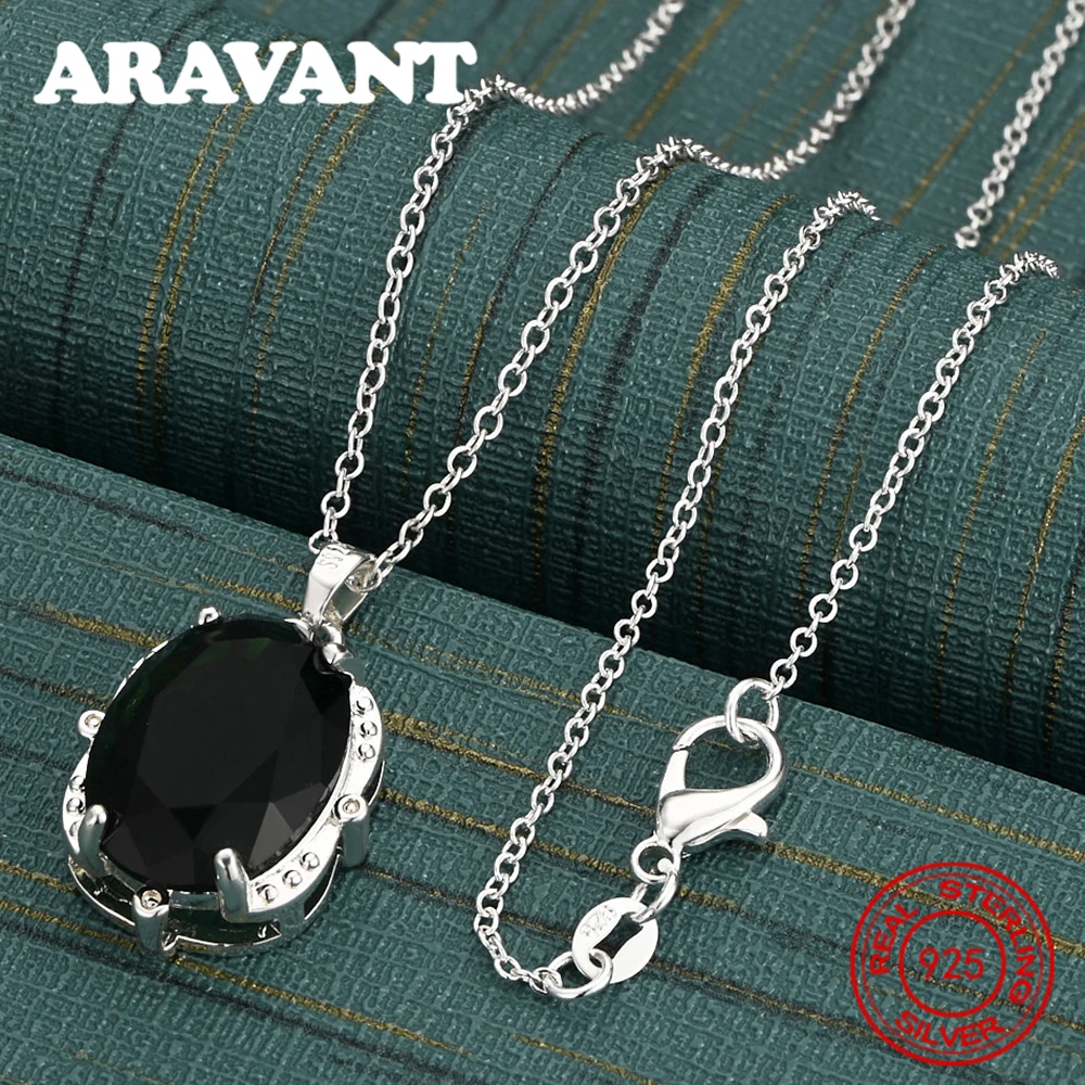 925 Sterling Silver Round Green Zircon Pendant Necklace Women'S Commuting Accessories Christmas Gift Jewelry
