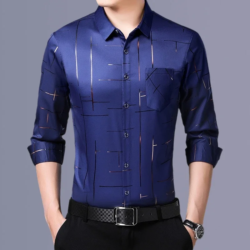 Men\'s Casual and Fashionable Long Sleeved Printed Shirt, Non Ironing and Wrinkle Resistant Business Top