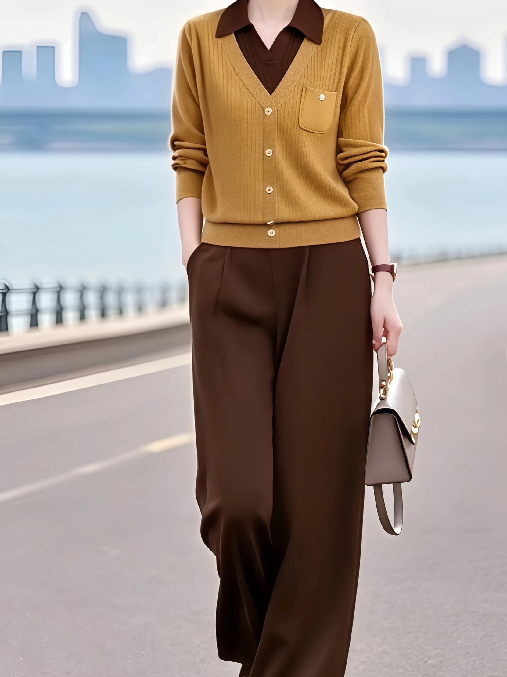 

Ele вязаный шерстяной комплект свитеров для женщин, весенне-осенний модный базовый слой irt Mom's Sle, теплый, удобный