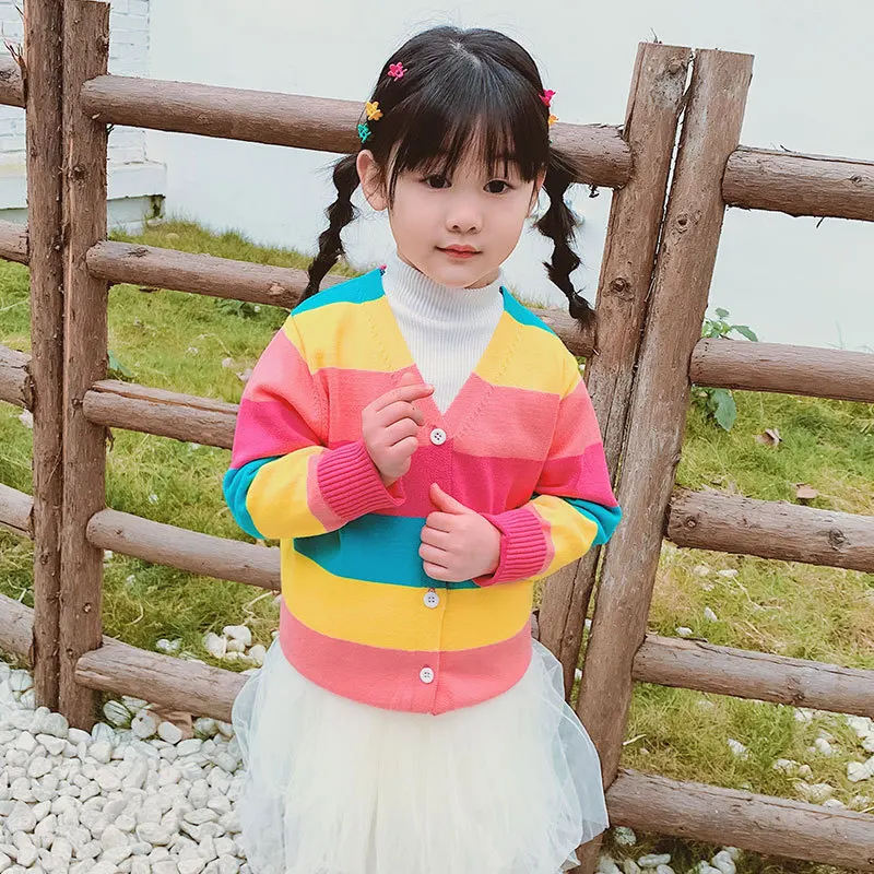 Children's cotton sweater spring new pullover base sweater skirt rainbow girls knitted cardigan wholesale