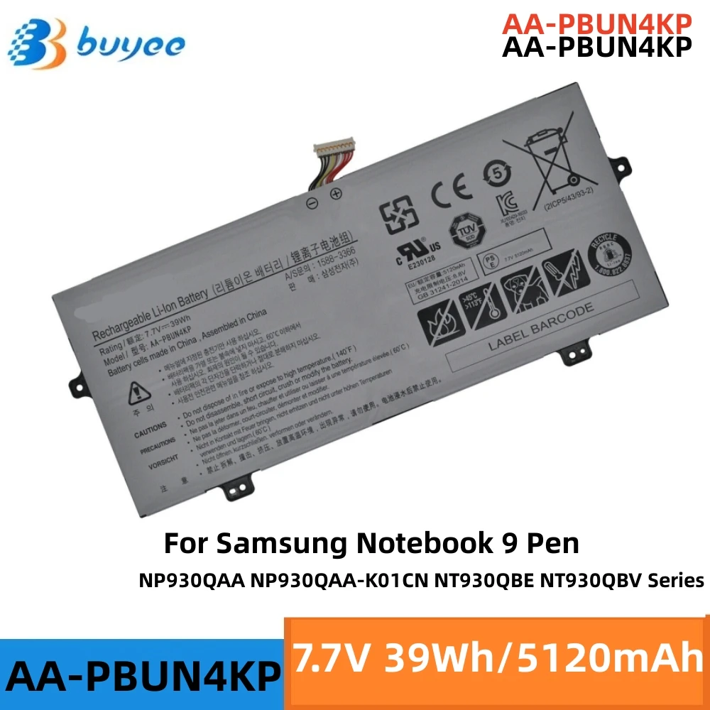 

Genuine AA-PBUN4KP Laptop Battery For Samsung Notebook 9 Pen NP930QAA NP930QAA-K01CN NT930QBE NT930QBV Series 7.7V 39Wh/5120mAh