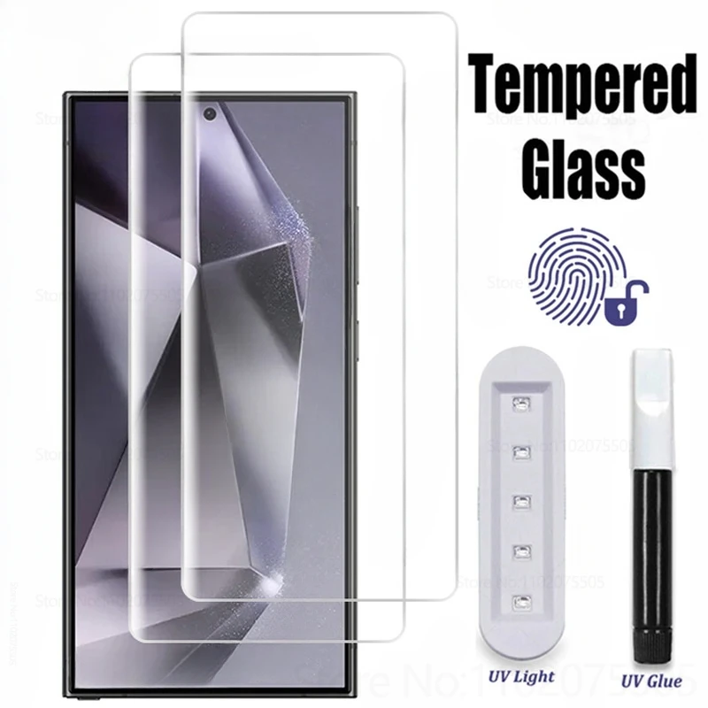 UV gebogenes Voll kleber gehärtetes Glas für Samsung Galaxy S24 S23 S22 S21 Ultra S10 S9 Displays chutz folie für Samsung Note 20 10 Ultra